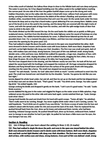 AQA language paper one exam style paper using Of Mice and Men