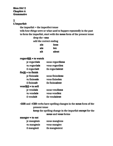 Bien Dit 2 Chapitre 6 Grammaire Study guide