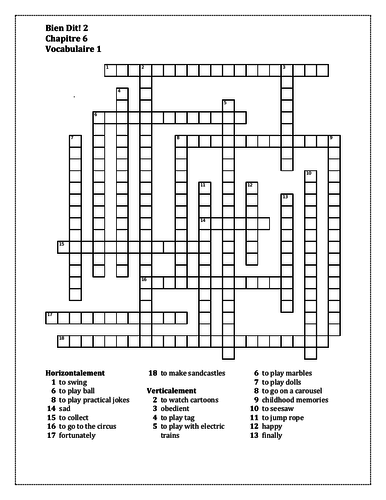 Bien Dit 2 Chapitre 6 Vocabulaire 1 Crossword