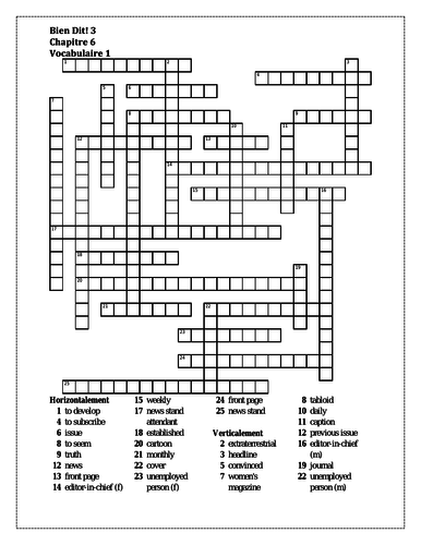 Bien Dit 3 Chapitre 6 Vocabulaire 1 Crossword