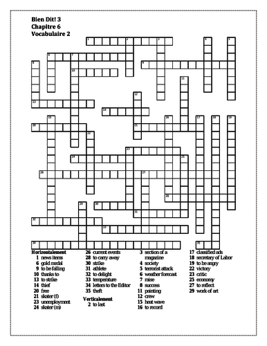 Bien Dit 3 Chapitre 6 Vocabulaire 2 Crossword