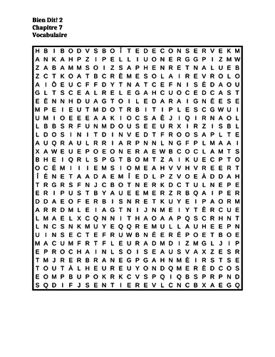 Bien Dit 2 Chapitre 7 Wordsearch | Teaching Resources