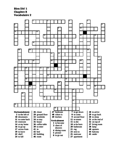 Bien Dit 1 Chapitre 8 Vocabulaire 2 Crossword