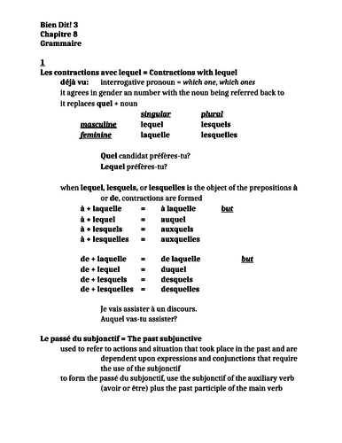 Bien Dit 3 Chapitre 8 Grammaire Study guide