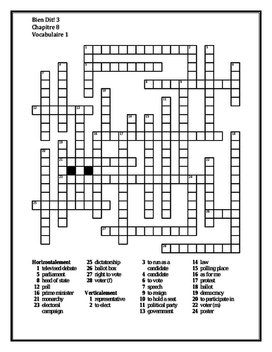 Bien Dit 3 Chapitre 8 Vocabulaire 1 Crossword