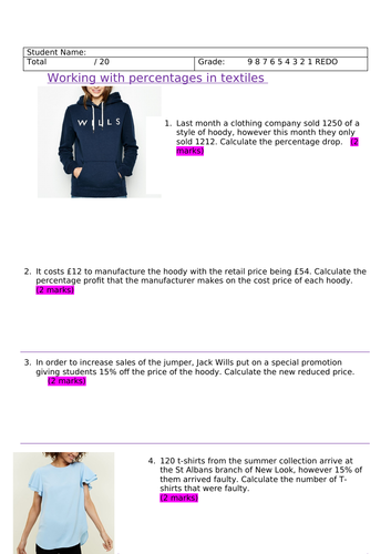 9-1 GCSE Design & Technology - Working with Maths in DT - Percentages