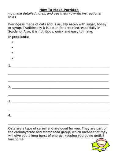 Instructions - How to make Porridge