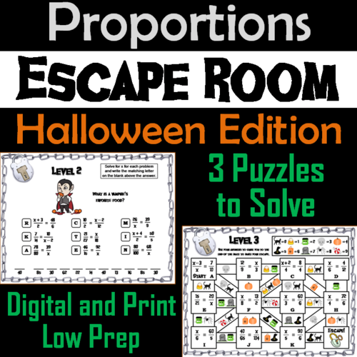 Solving Proportions Game: Escape Room Halloween Math