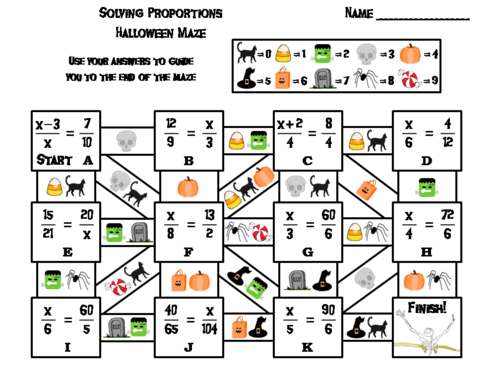 Solving Proportions Game: Halloween Math Maze