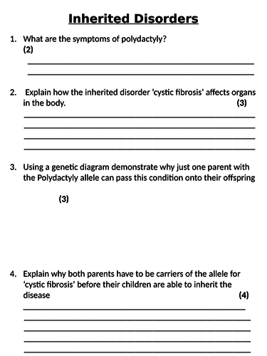 New Aqa Gcse Trilogy 2016 Biology Inherited Disorders Homework