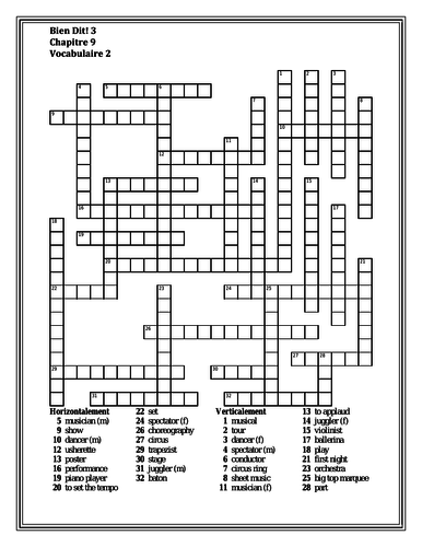 Bien Dit 3 Chapitre 9 Vocabulaire 2 Crossword