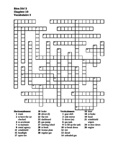 Bien Dit 3 Chapitre 10 Vocabulaire 2 Crossword