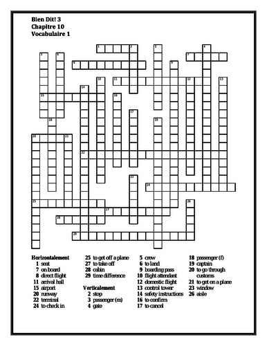 Bien Dit 3 Chapitre 10 Vocabulaire 1 Crossword