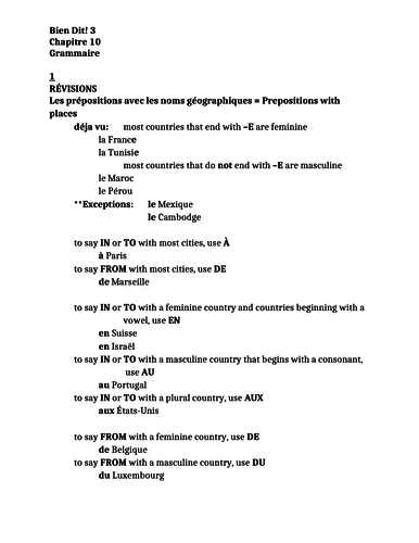 Bien Dit 3 Chapitre 10 Grammaire study guide