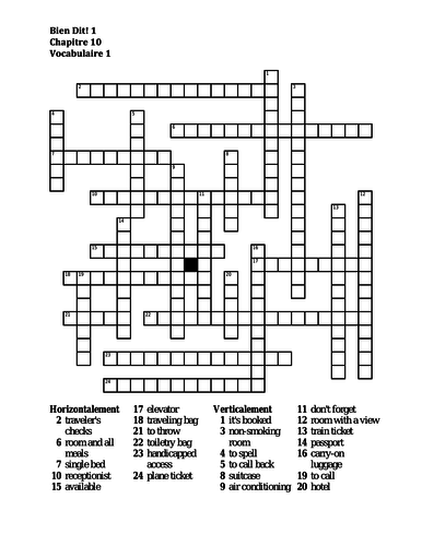 Bien Dit 1 Chapitre 10 Vocabulaire 1 Crossword