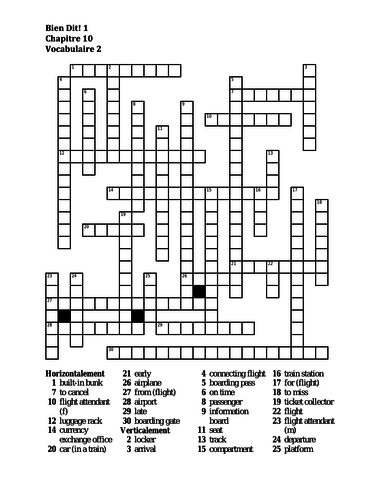 Bien Dit 1 Chapitre 10 Vocabulaire 2 Crossword