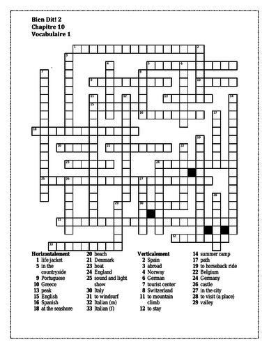 Bien Dit 2 Chapitre 10 Vocabulaire 1 Crossword