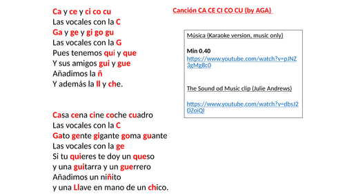 Song to practise Spanish phonics