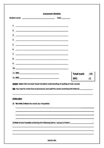 Template for dictations assessments
