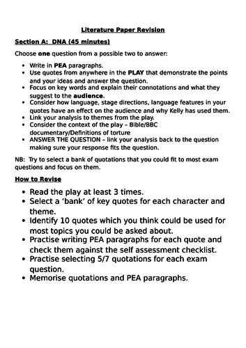 AQA DNA Dennis Kelly revision guide