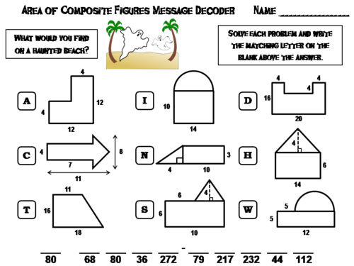 Area of Composite Figures Game: Halloween Math Activity Message Decoder