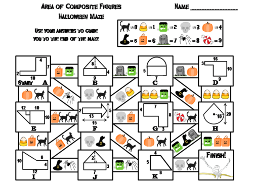 Area of Composite Figures Game: Halloween Math Maze