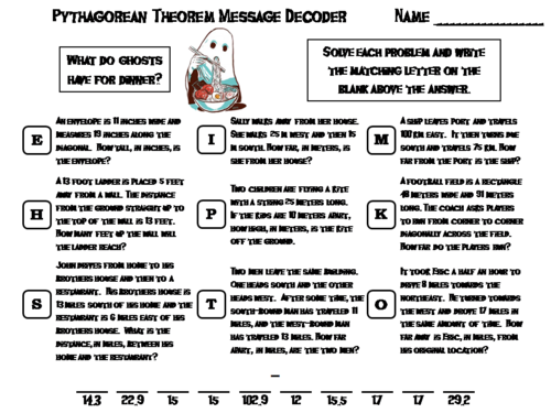 Pythagorean Theorem Game: Halloween Math Activity Message Decoder