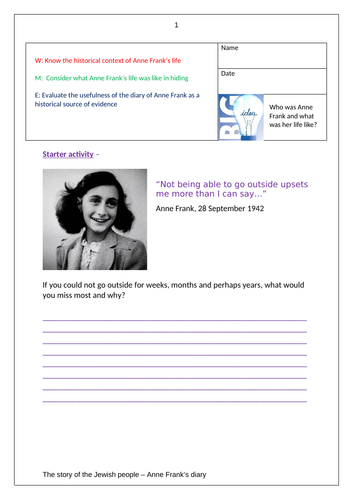 Anne Frank S Diary Bbc 6 8 Lessons Teaching Resources