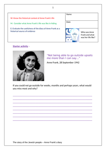 Anne Frank's diary - BBC - 6 - 8 lessons!