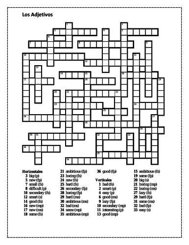 Adjetivos (Spanish Adjectives) Crossword 3