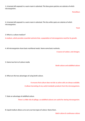 EdExcel A2 Biology: Microbiology: Microbial Techniques : Revision Questions