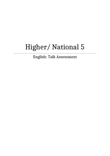 SQA Higher/ National 5 Talk assessment record sheet