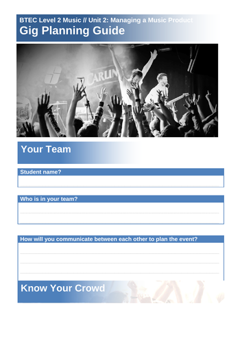 Unit 2: Managing a Music Product - Initial Plan Workbook