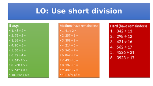 short division questions year 6 with answers should be a