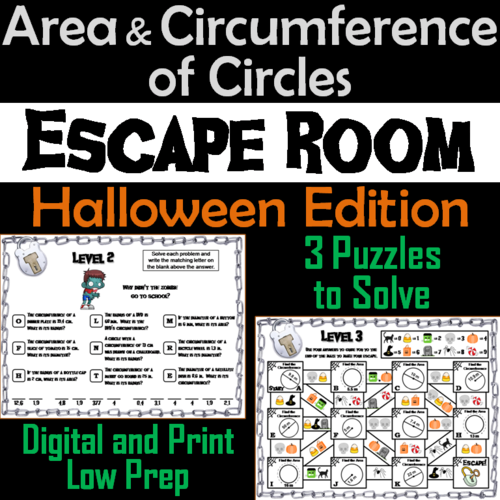 Area and Circumference of a Circle Game: Escape Room Halloween Math