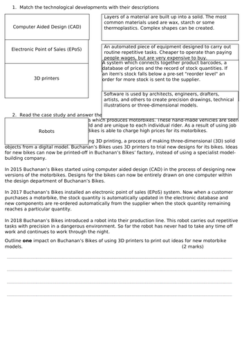 Edexcel GCSE (9-1) Business 2.3 Making operational decisions - Impacts of technology worksheet
