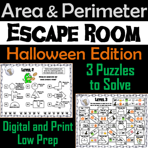 Area and Perimeter Game: Escape Room Halloween Math