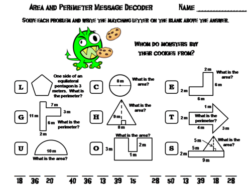 Area and Perimeter Game: Halloween Math Activity Message Decoder