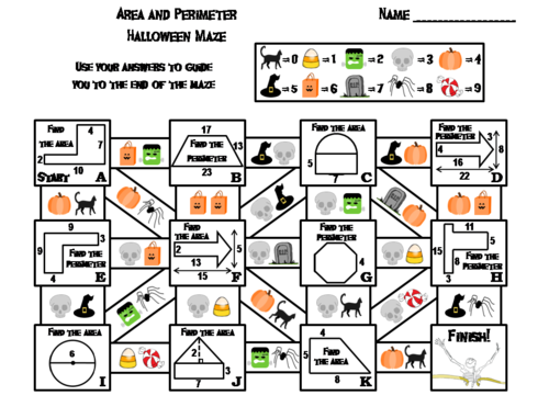 Area and Perimeter Game: Halloween Math Maze