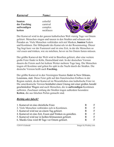 Karneval Lesung auf Deutsch - Mardi Gras - German Reading on Carnival