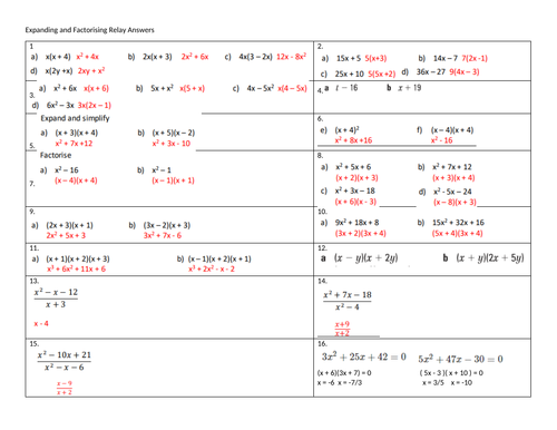 Expanding and Factorising Relay Race