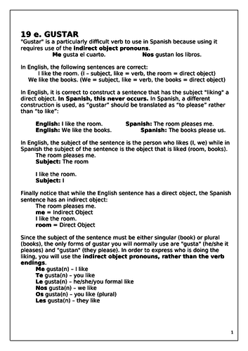 Spanish A Level Grammar: Gustar and other back-to-front verbs