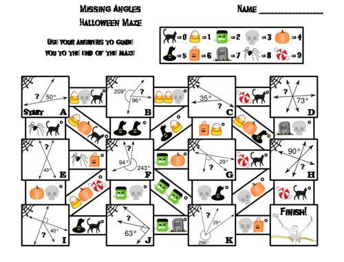 Solving for Missing Angles Game: Halloween Math Maze