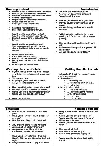 Hairdressing / beauty phrases and vocab