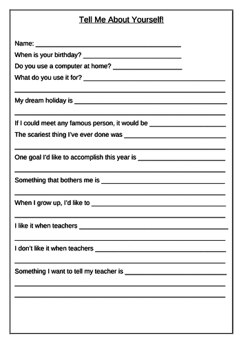 tell me about yourself worksheet