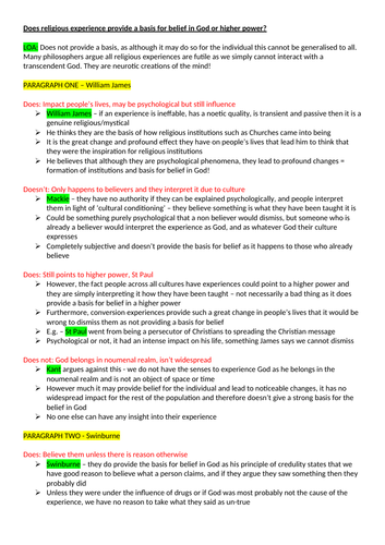 'Do religious experiences provide a basis for belief in God or higher power?' Plan - OCR R.S A Level