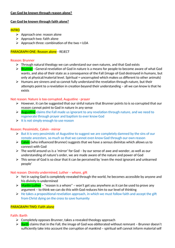 Can God Be Known Through Reason Alone Essay Plan Ocr Religious Studies A Level Teaching Resources