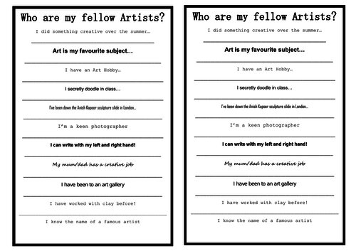 First Lesson Ice Breaker - Who are your fellow artists?