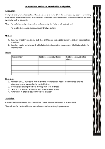 Forensics- tyre impressions and casts