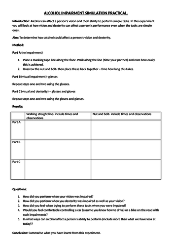 Neuroscience- alcohol impairment activity